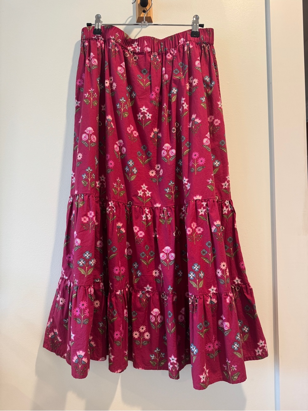 Livro Floral Tiered Skirt in Berry Pink, size small with pockets
